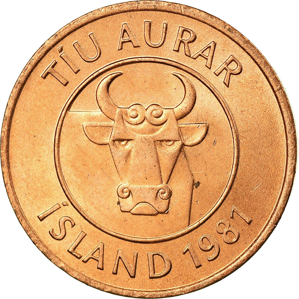 Moeda, Islândia, 10 Aurar, 1981, MS(63), Bronze, KM:25