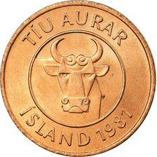 Moeda, Islândia, 10 Aurar, 1981, MS(63), Bronze, KM:25