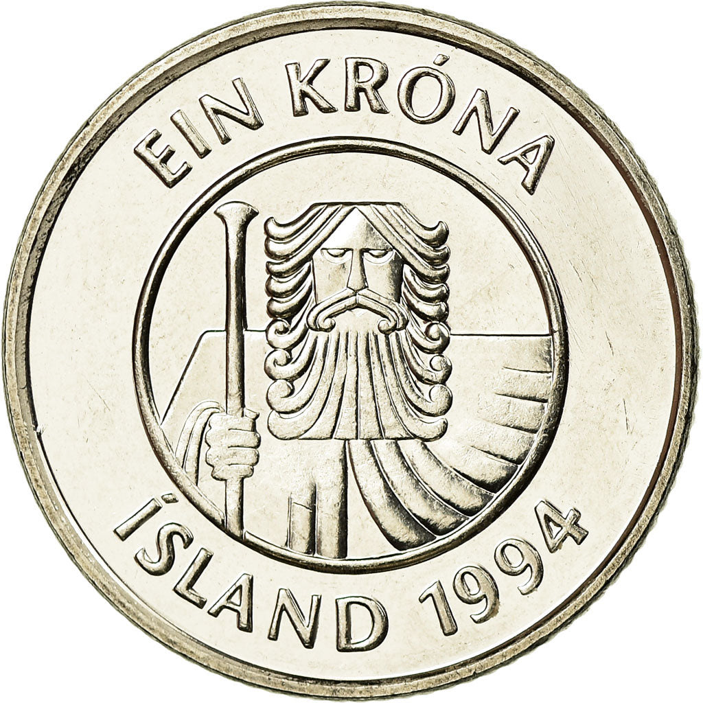 Coin, Iceland, Krona, 1994, MS(63), Nickel plated steel, KM:27A