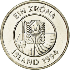 Coin, Iceland, Krona, 1994, MS(63), Nickel plated steel, KM:27A