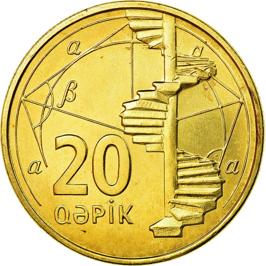 Coin, Azerbaijan, 20 Qapik, Undated (2006), MS(63), Brass plated steel, KM:43