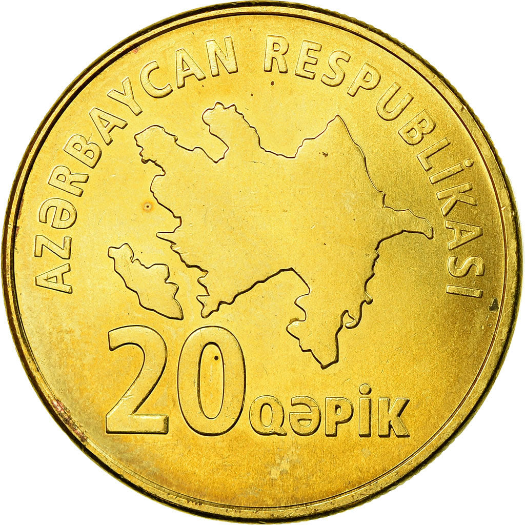 Coin, Azerbaijan, 20 Qapik, Undated (2006), MS(63), Brass plated steel, KM:43