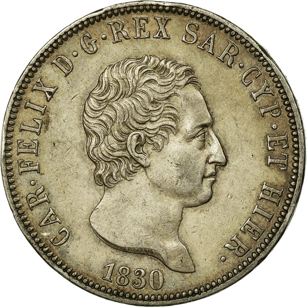 Coin, ITALIAN STATES, SARDINIA, Carlo Felice, 5 Lire, 1830, Torino, AU(55-58)