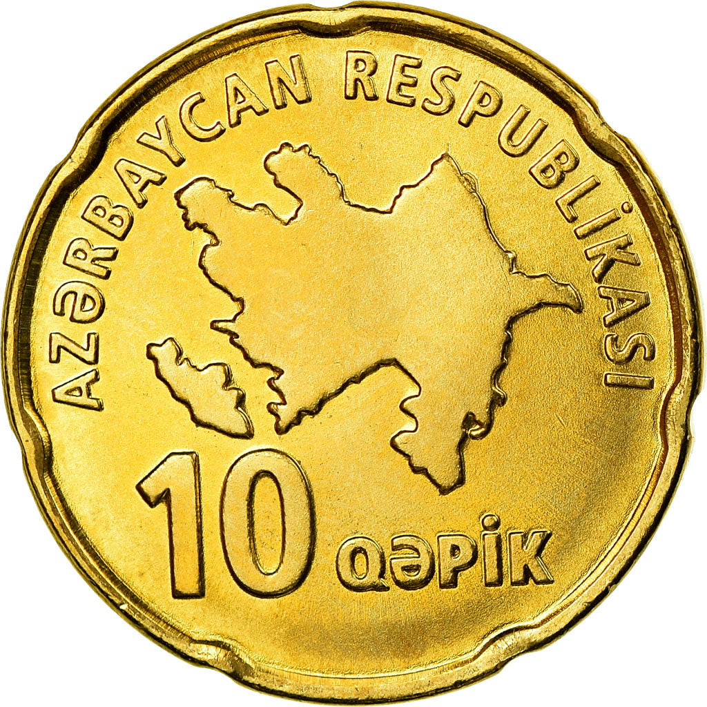 Coin, Azerbaijan, 10 Qapik, Undated (2006), MS(63), Brass plated steel, KM:42
