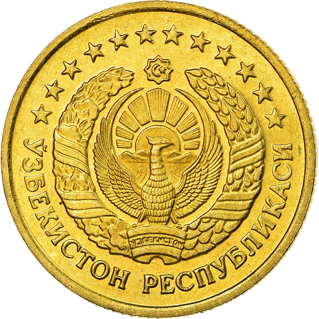 Moneta, Uzbekistan, 5 Tiyin, 1994, SPL, Acciaio placcato ottone, KM:3.1