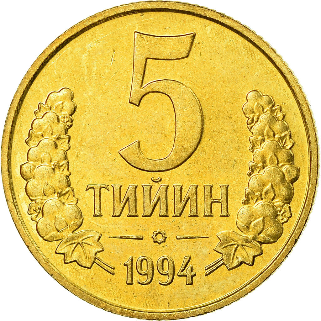 Moneta, Uzbekistan, 5 Tiyin, 1994, SPL, Acciaio placcato ottone, KM:3.1