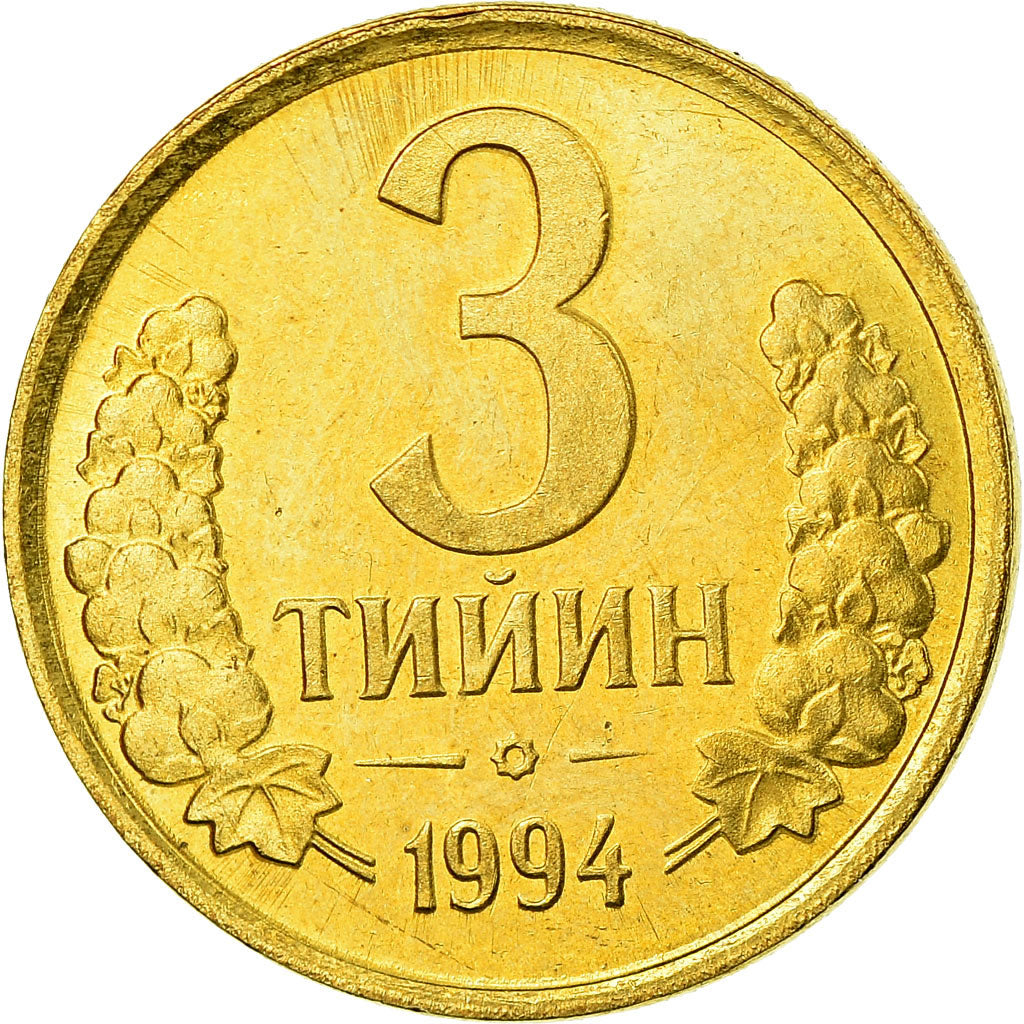 Münze, Uzbekistan, 3 Tiyin, 1994, UNZ, Brass plated steel, KM:2.1