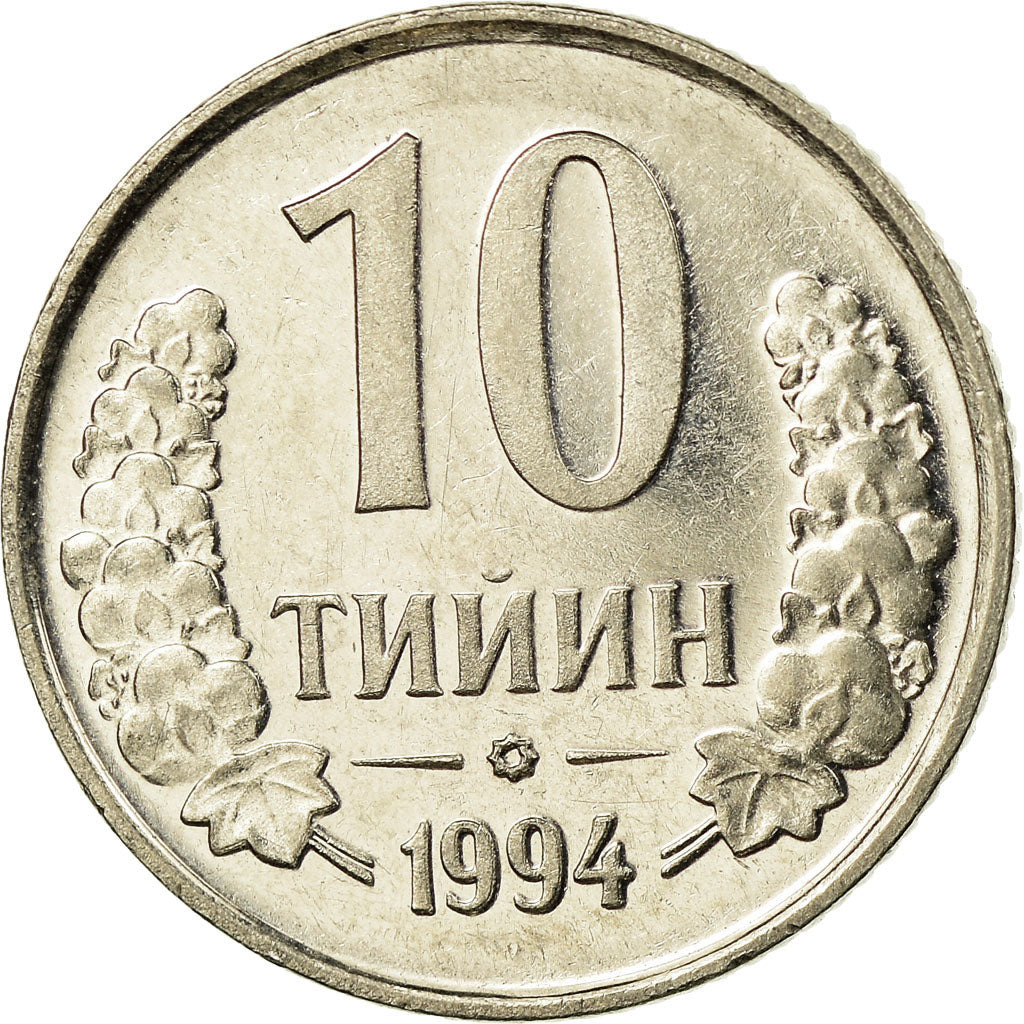 Coin, Uzbekistan, 10 Tiyin, 1994, MS(63), Nickel Clad Steel, KM:4.1