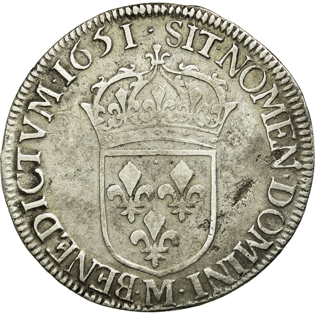 Monnaie, France, Louis XIV, 1/2 Écu à la mèche longue, 1/2 Ecu, 1651