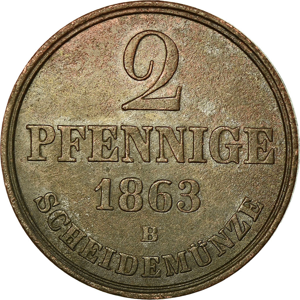 Coin, German States, HANNOVER, Georg V, 2 Pfennig, 1863, AU(50-53), Copper