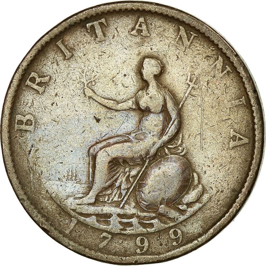 Coin, Great Britain, George III, 1/2 Penny, 1799, VF(20-25), Copper, KM:647