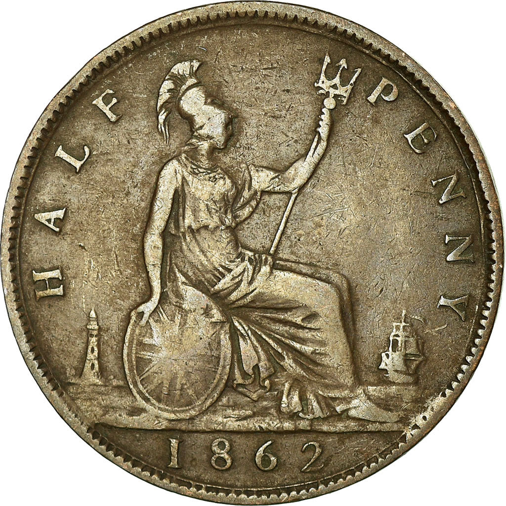 Coin, Great Britain, Victoria, 1/2 Penny, 1862, VF(30-35), Bronze, KM:748.2