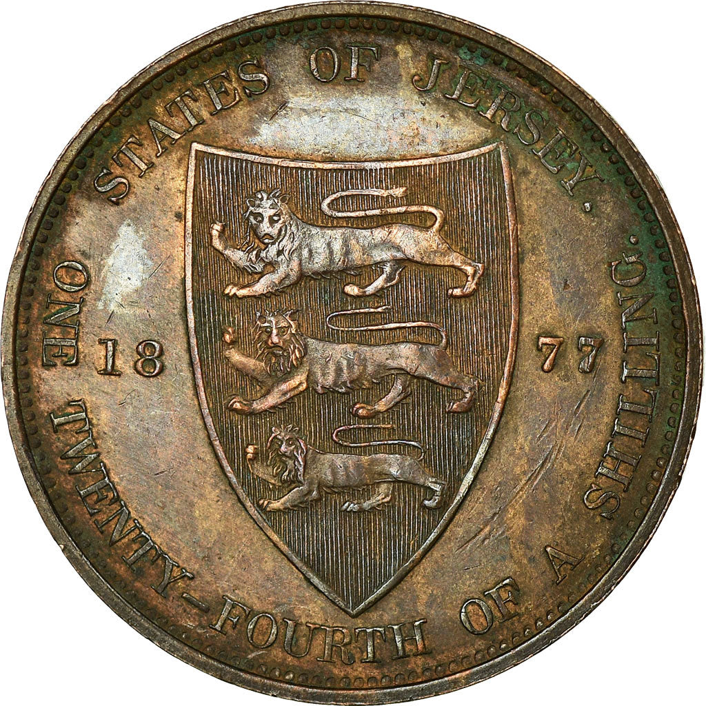 Coin, Jersey, Victoria, 1/24 Shilling, 1877, EF(40-45), Bronze, KM:7