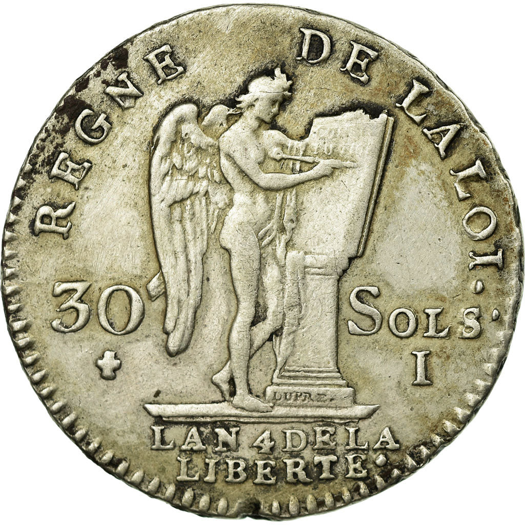 France, Louis XVI, 30 sols françois, 1792, Limoges, Silver, EF(40-45)