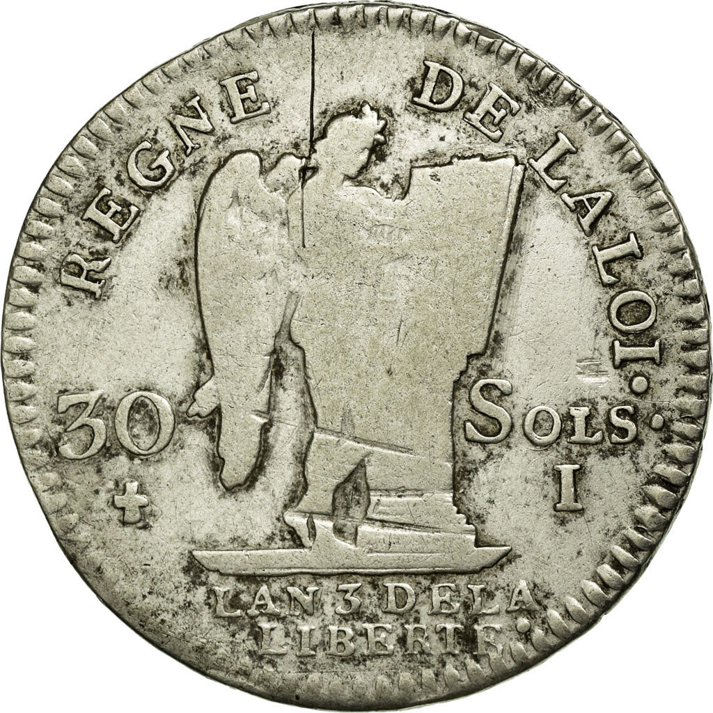 Moneda, Francia, 30 sols françois, 30 Sols, 1791, Limoges, BC+, Plata