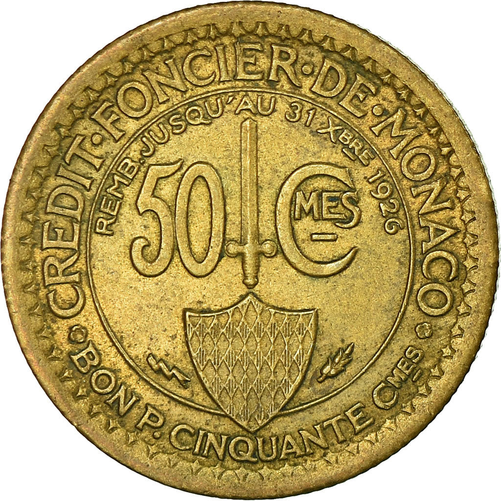 Coin, Monaco, Louis II, 50 Centimes, 1926, Poissy, EF(40-45), Aluminum-Bronze