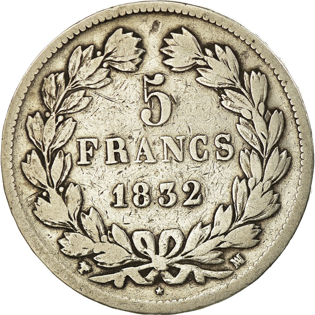 Moneta, Francia, Louis-Philippe, 5 Francs, 1832, Marseille, MB, Argento