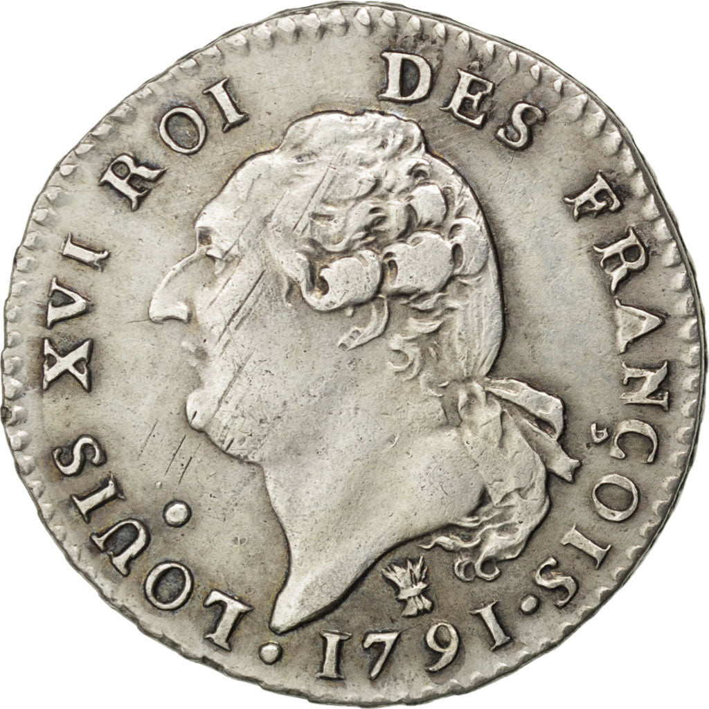 FRANCE, 15 sols françois, 15 Sols, 1/8 ECU, 1791, Limoges, KM #604.5, AU(50-53),