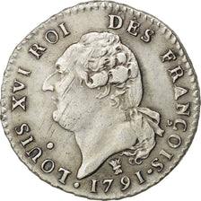 FRANCE, 15 sols françois, 15 Sols, 1/8 ECU, 1791, Limoges, KM #604.5, AU(50-53),