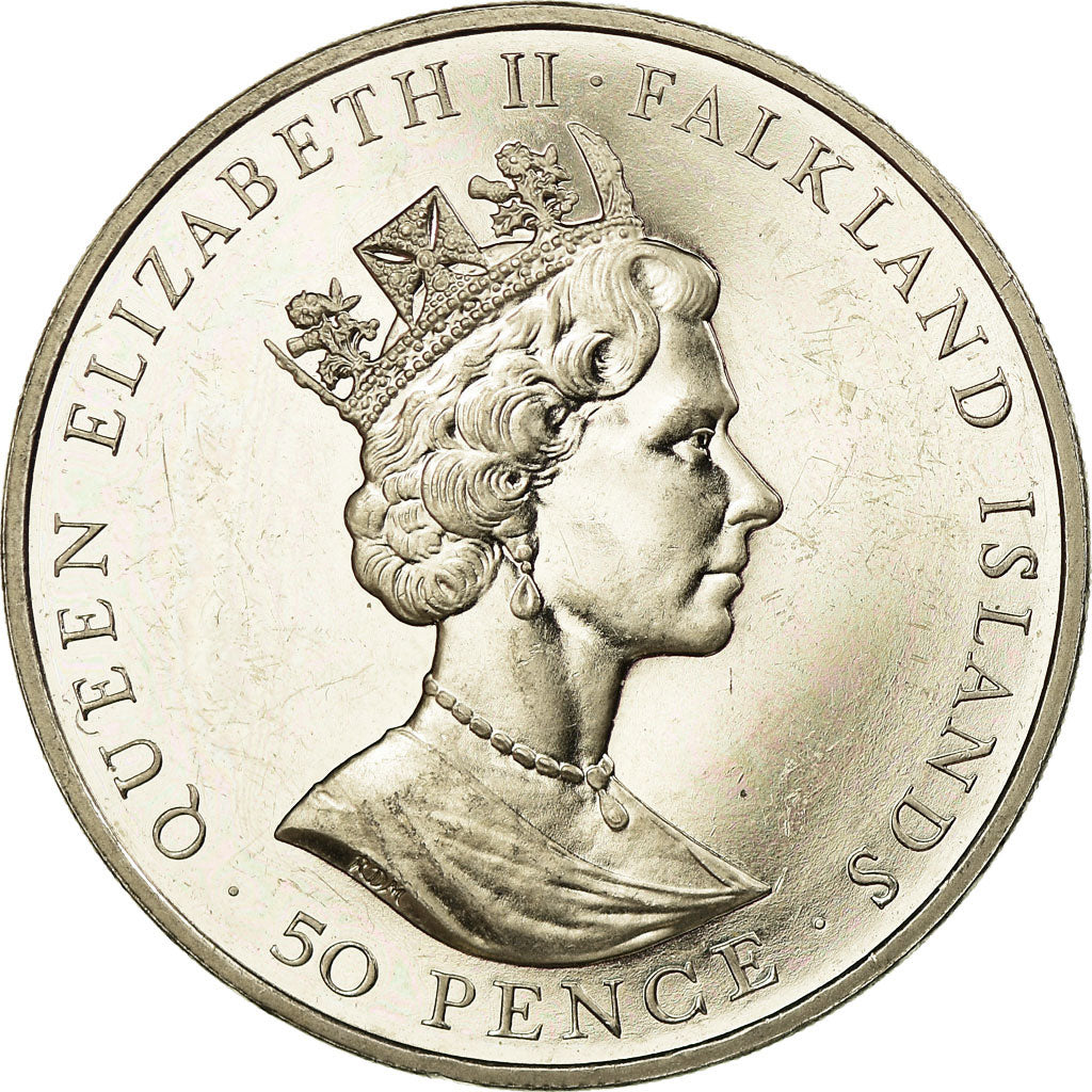 Coin, Falkland Islands, Elizabeth II, 50 Pence, 1992, EF(40-45), Copper-nickel