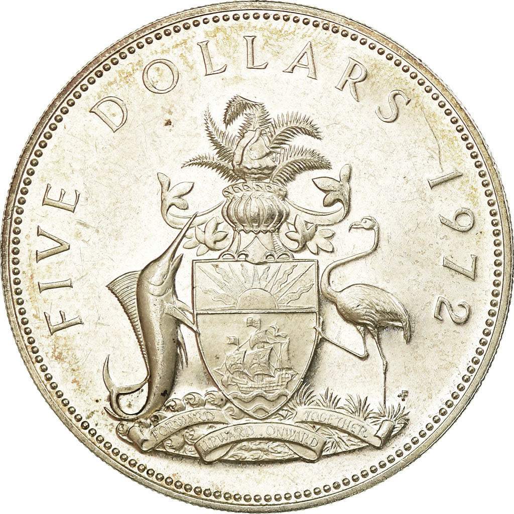 Moneta, Bahamas, Elizabeth II, 5 Dollars, 1972, Franklin Mint, U.S.A., BB