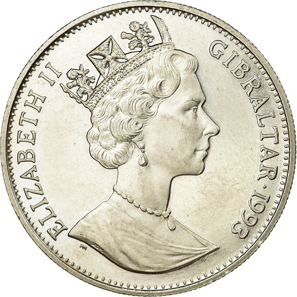 Coin, Gibraltar, Elizabeth II, Crown, 1993, EF(40-45), Copper-nickel, KM:145