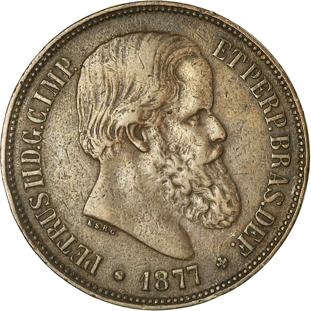 Coin, Brazil, Pedro II, 40 Reis, 1877, EF(40-45), Bronze, KM:479