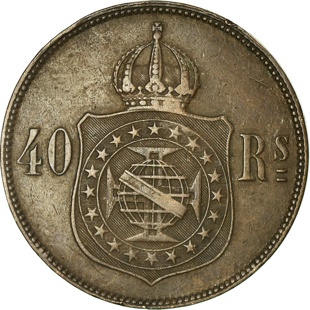 Coin, Brazil, Pedro II, 40 Reis, 1877, EF(40-45), Bronze, KM:479