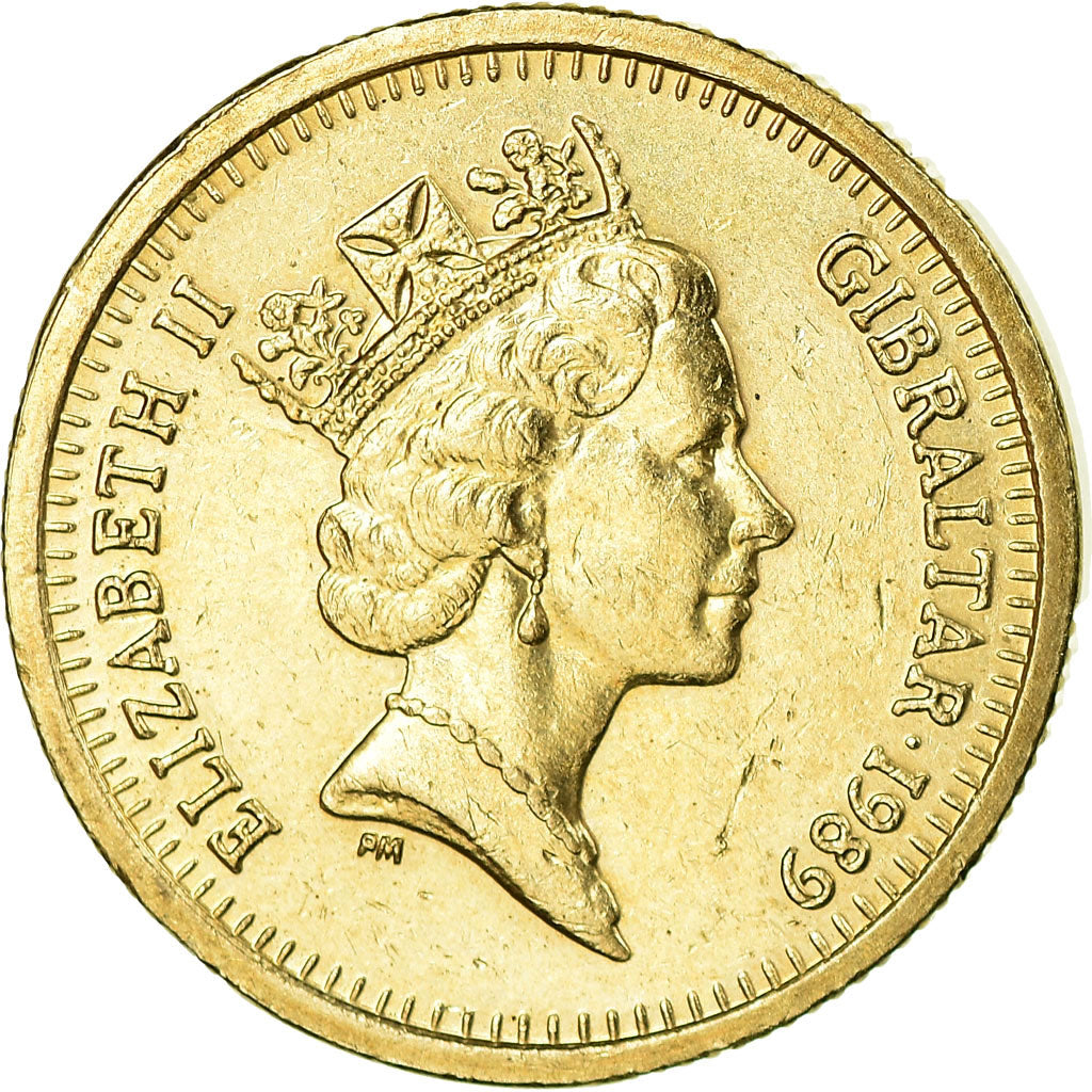 Coin, Gibraltar, Elizabeth II, Pound, 1989, EF(40-45), Nickel-brass, KM:32