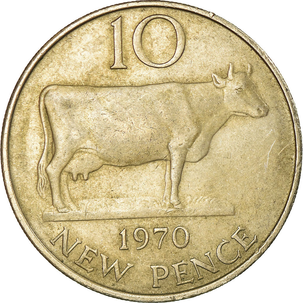 Coin, Guernsey, Elizabeth II, 10 New Pence, 1970, Heaton, EF(40-45)