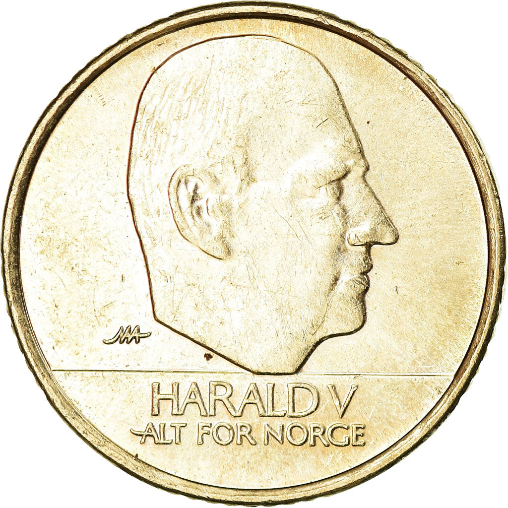 Coin, Norway, Harald V, 10 Kroner, 1995, AU(55-58), Nickel-brass, KM:457