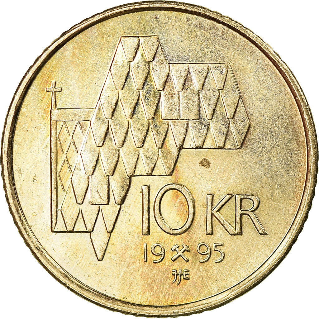 Coin, Norway, Harald V, 10 Kroner, 1995, AU(55-58), Nickel-brass, KM:457