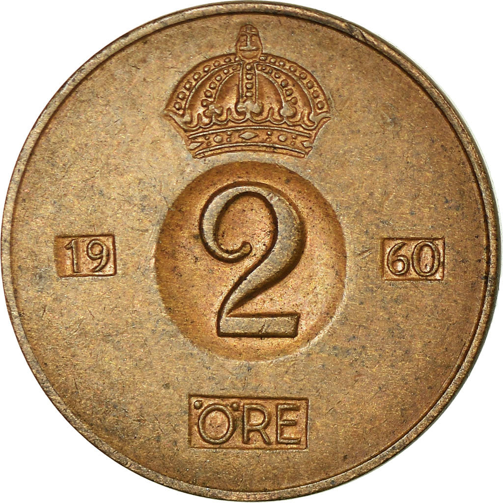Moeda, Suécia, Gustaf VI, 2 Öre, 1960, EF(40-45), Bronze, KM:821