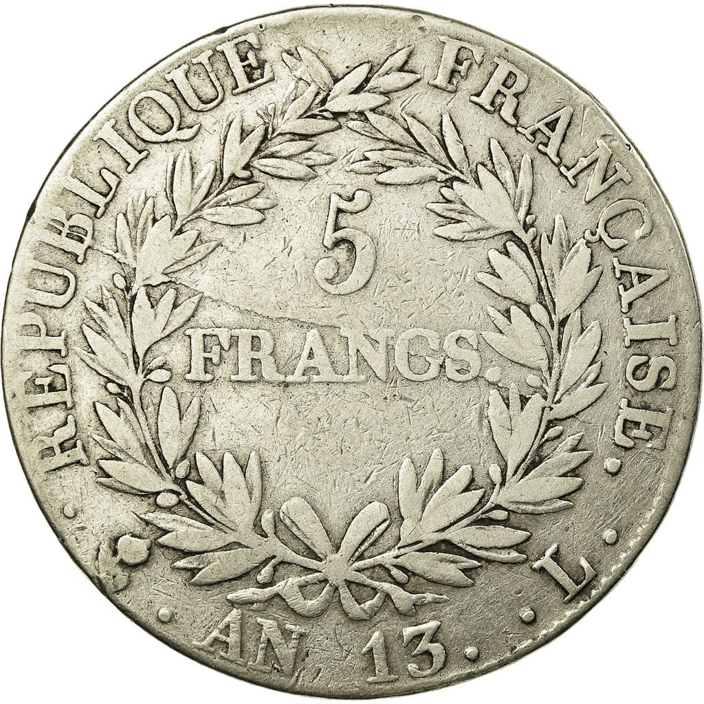 Coin, France, Napoléon I, 5 Francs, 1805, Bordeaux, VF(30-35), Silver
