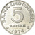 Moneda, Indonesia, 5 Rupiah, 1974, MBC+, Aluminio, KM:37