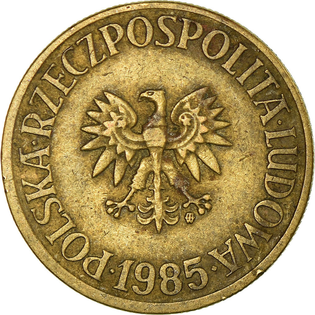 Moneda, Polonia, 5 Zlotych, 1985, Warsaw, BC+, Latón, KM:81.1