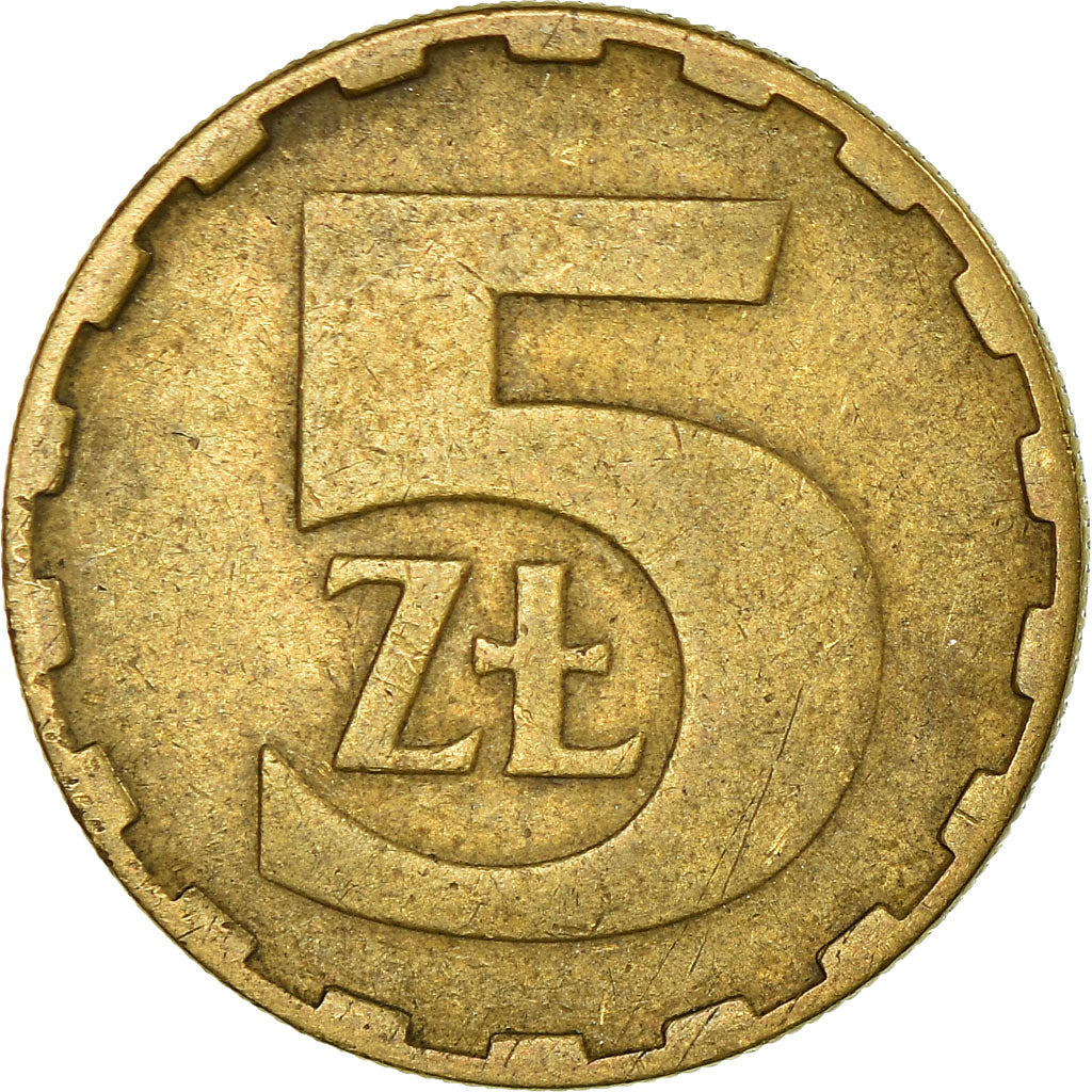 Moneda, Polonia, 5 Zlotych, 1985, Warsaw, BC+, Latón, KM:81.1