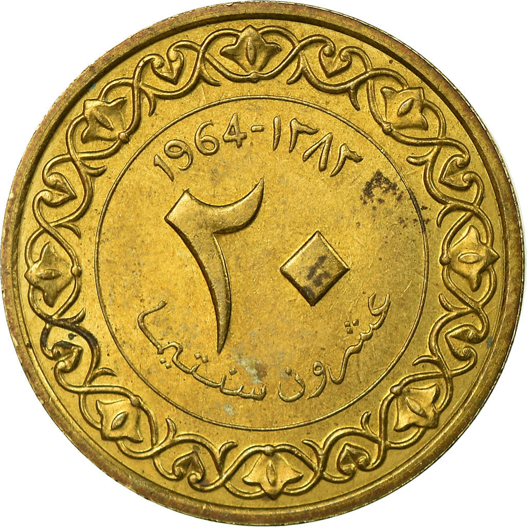 Coin, Algeria, 20 Centimes, 1964/AH1383, Paris, EF(40-45), Aluminum-Bronze