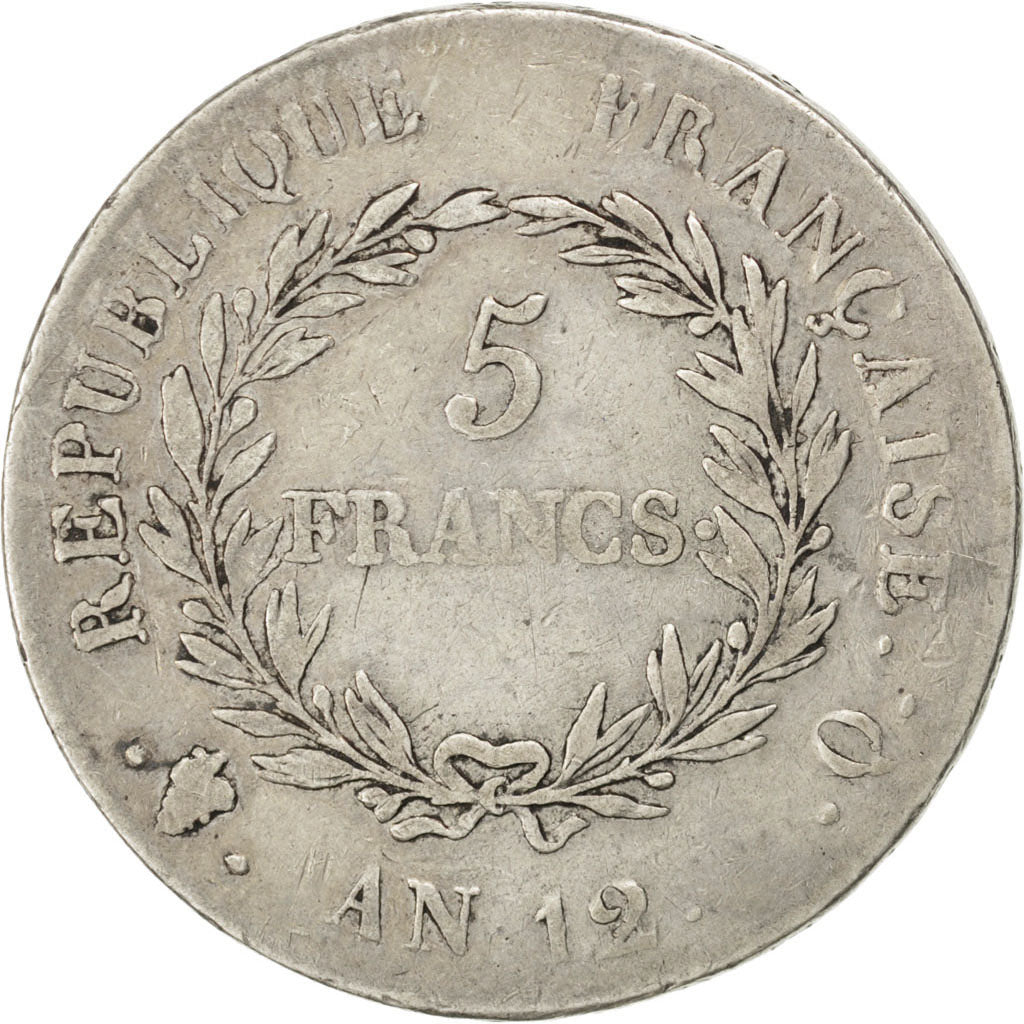 Consulat, 5 Francs Bonaparte Premier Consul, An 12 Q, KM 659.12