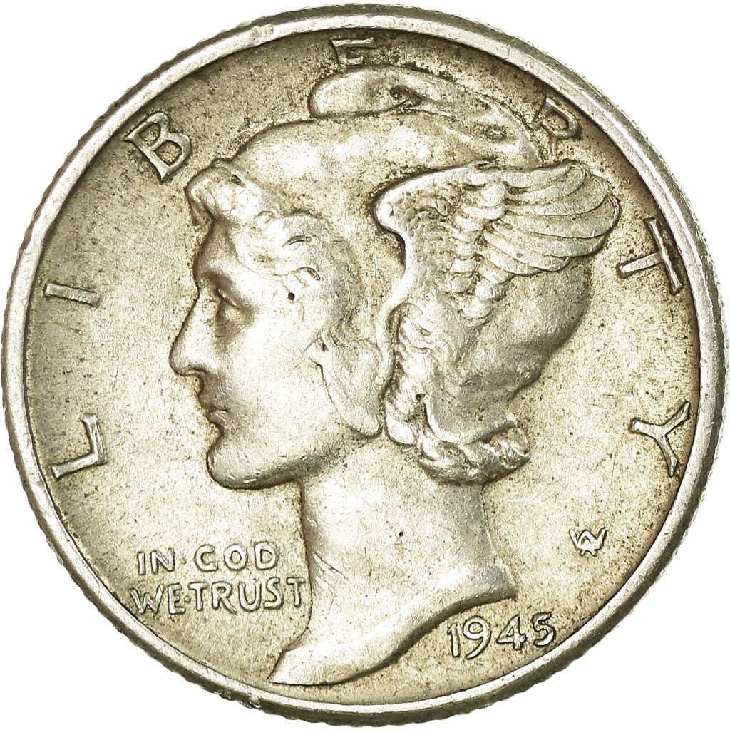 Coin, United States, Mercury Dime, Dime, 1945, U.S. Mint, Philadelphia