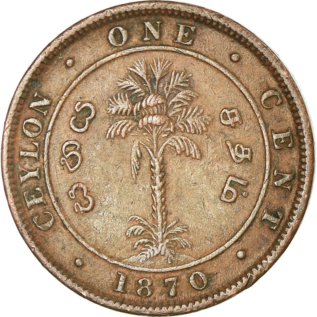 Moneta, Cejlon, Victoria, Cent, 1870, VF(30-35), Miedź, KM:92