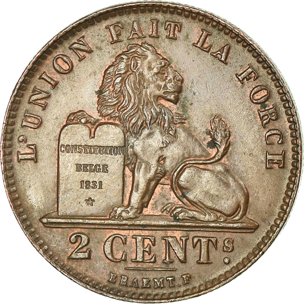 Coin, Belgium, Leopold II, 2 Centimes, 1909, AU(55-58), Copper, KM:35.1