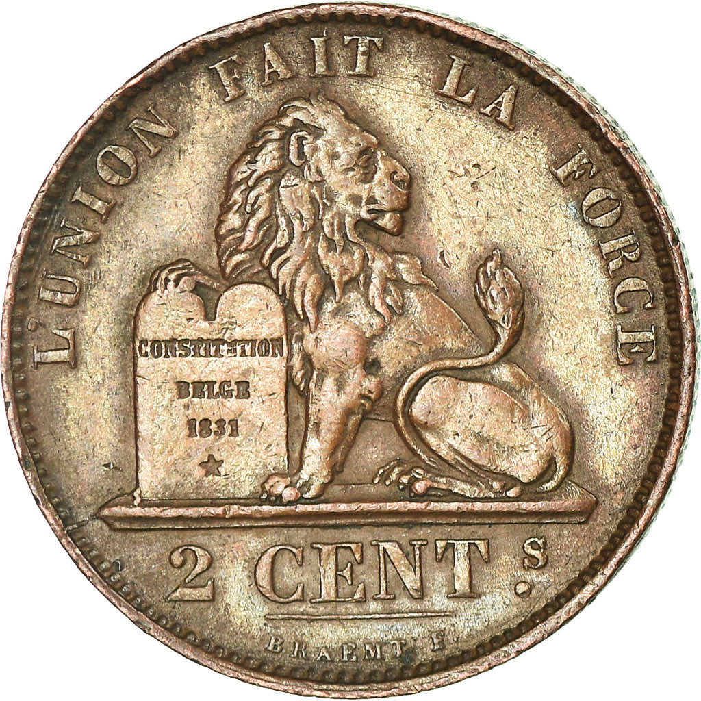 Coin, Belgium, Leopold II, 2 Centimes, 1875, AU(55-58), Copper, KM:35.1