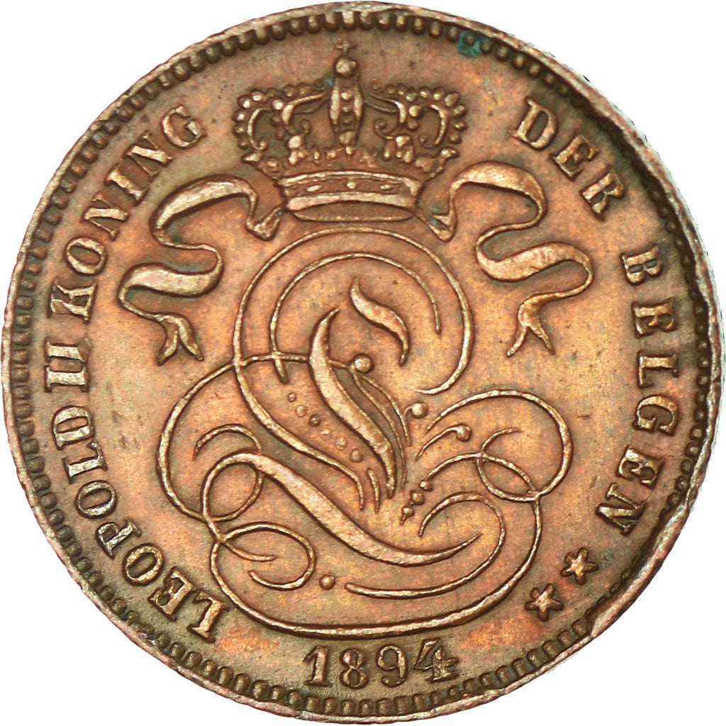 Coin, Belgium, Leopold II, Centime, 1894, AU(55-58), Copper, KM:34.1