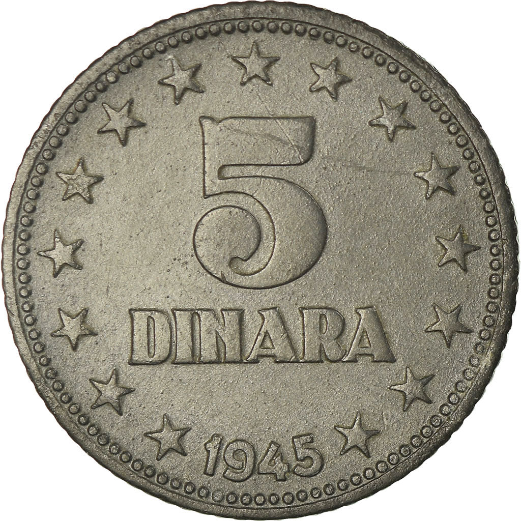 Coin, Yugoslavia, 5 Dinara, 1945, EF(40-45), Zinc, KM:28