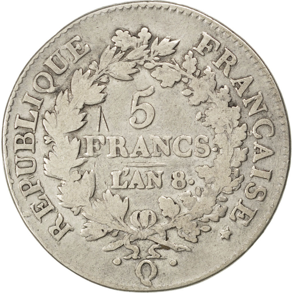 Francia, Union et Force, 5 Francs, 1799, Perpignan, MB+, Argento, KM:639.8, G...