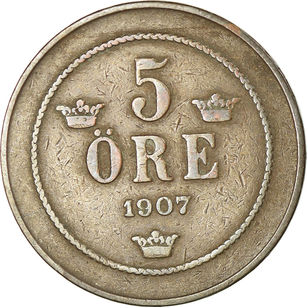 Münze, Schweden, Oscar II, 5 Öre, 1907, SS, Bronze, KM:770