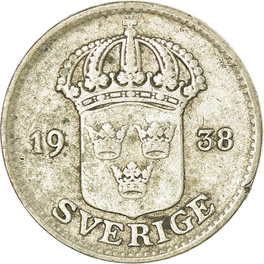 Moneta, Svezia, Gustaf V, 25 Öre, 1938, BB, Argento, KM:785