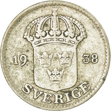 Moneta, Svezia, Gustaf V, 25 Öre, 1938, BB, Argento, KM:785