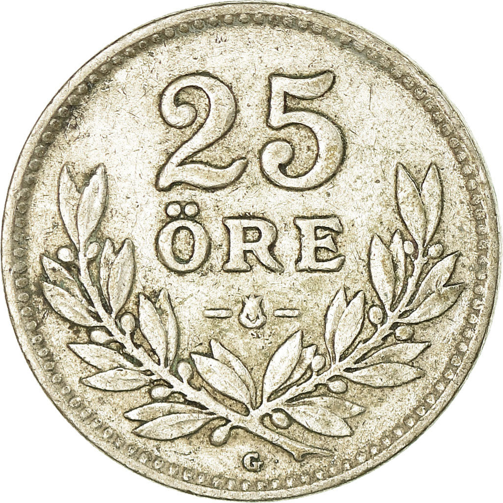 Moneta, Svezia, Gustaf V, 25 Öre, 1938, BB, Argento, KM:785